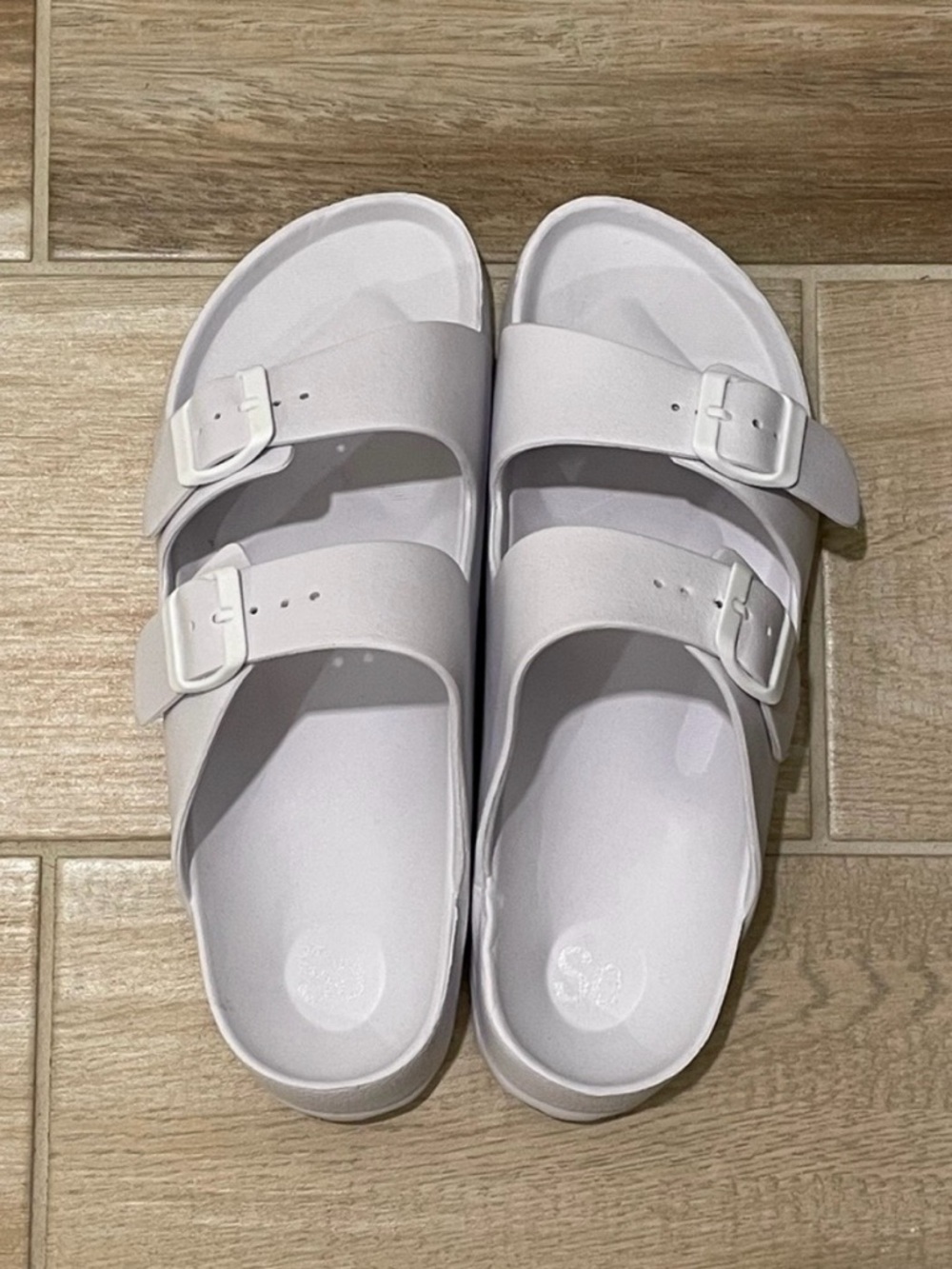 White Double Strap Buckle Slide Sandals